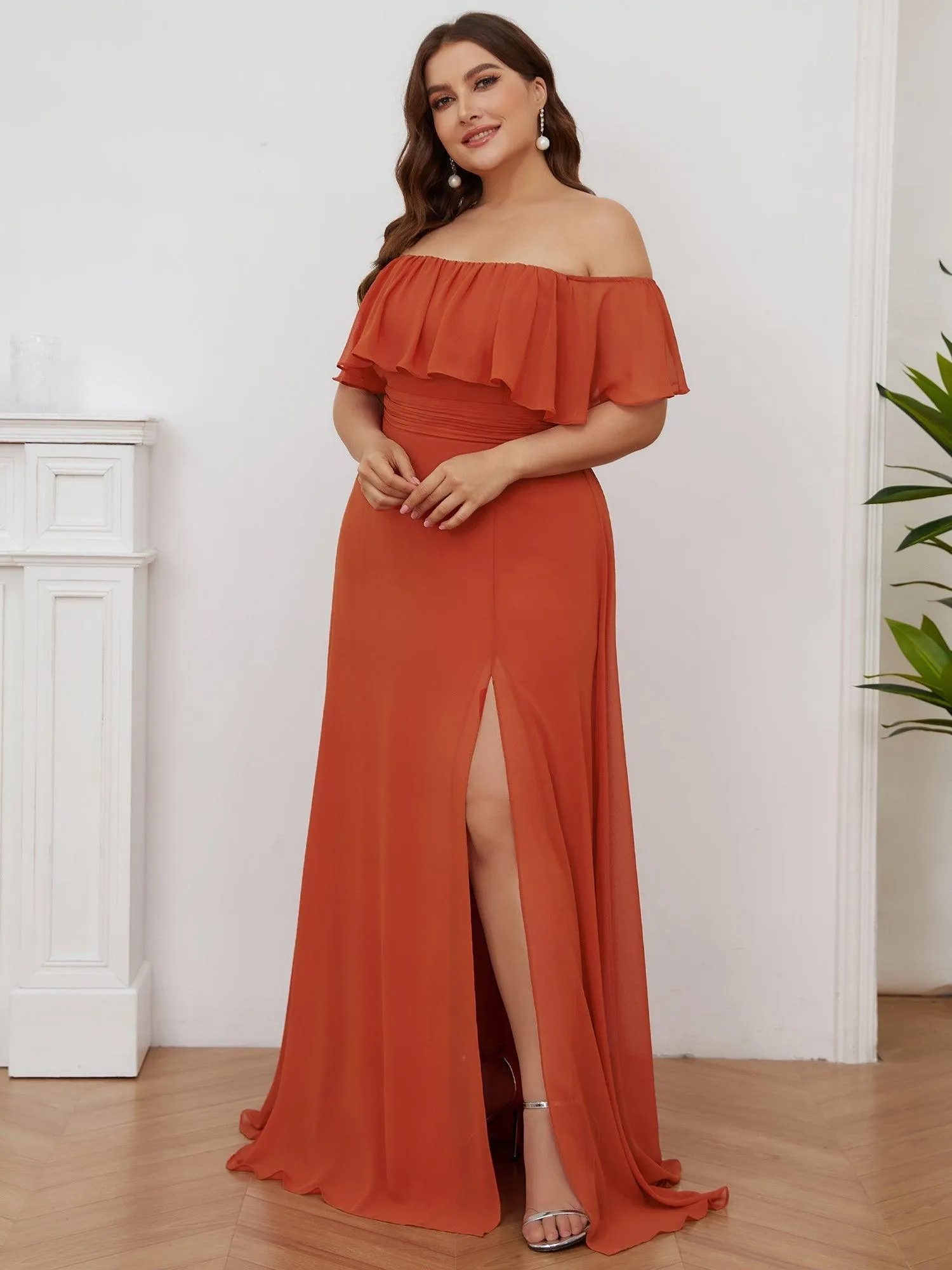 Robe de soirée Grande taille à volants et épaules dénudées