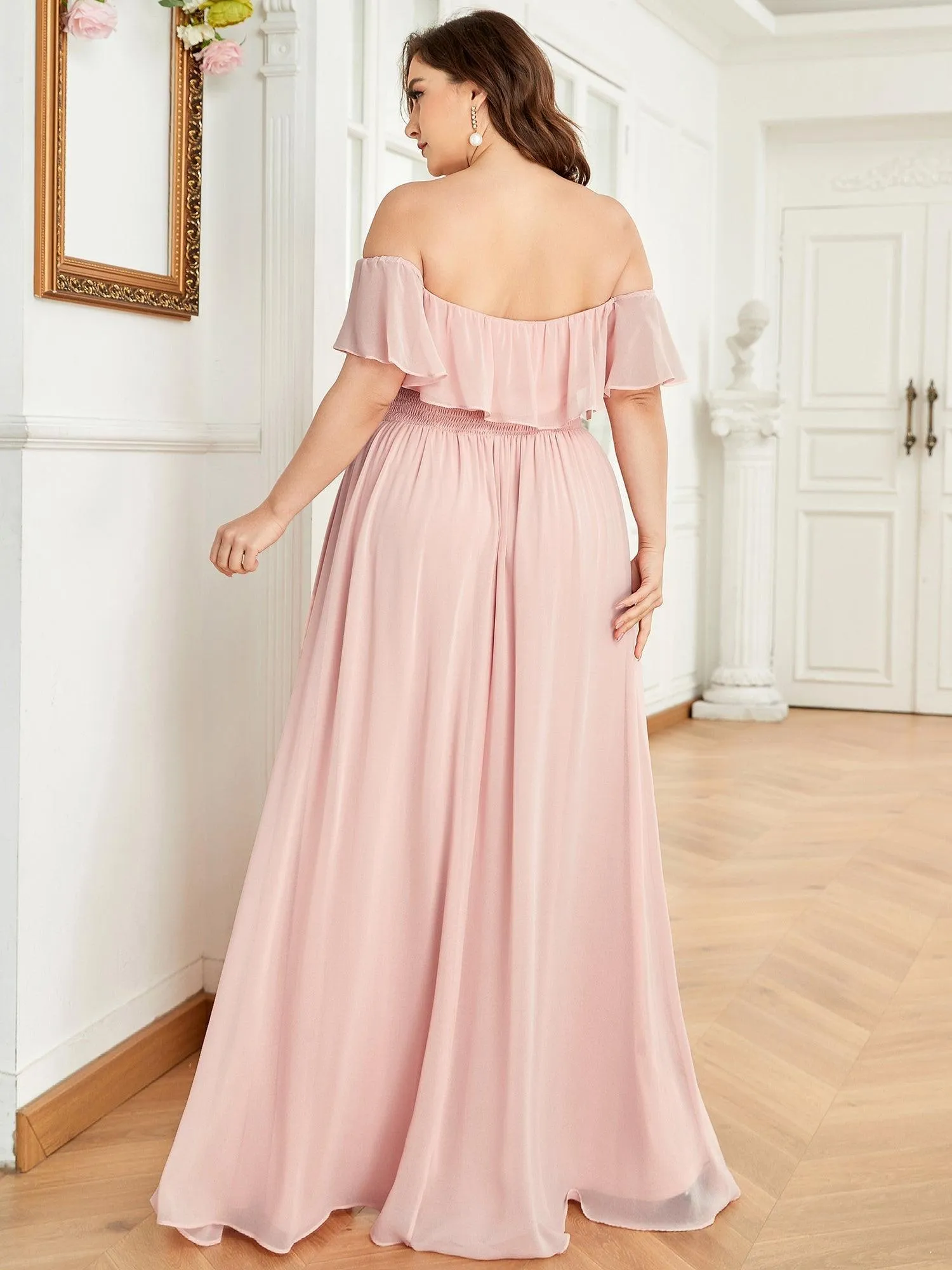 Robe de soirée Grande taille à volants et épaules dénudées