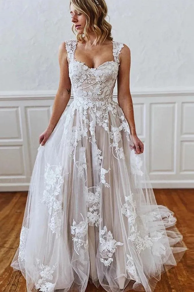 Roberta | A-Line Straps Sweetheart Wedding Dress with Lace Appliques