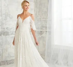 Romantic Floral Hand-Beaded Platinum Wedding Gown In Ivory Ivory