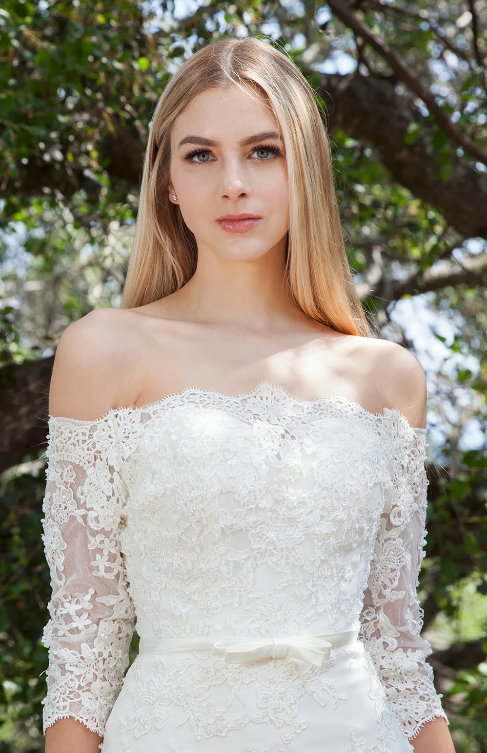 Rosa Rugosa- off-the-shoulder Venice cord lace pearl beaded modified mermaid gown