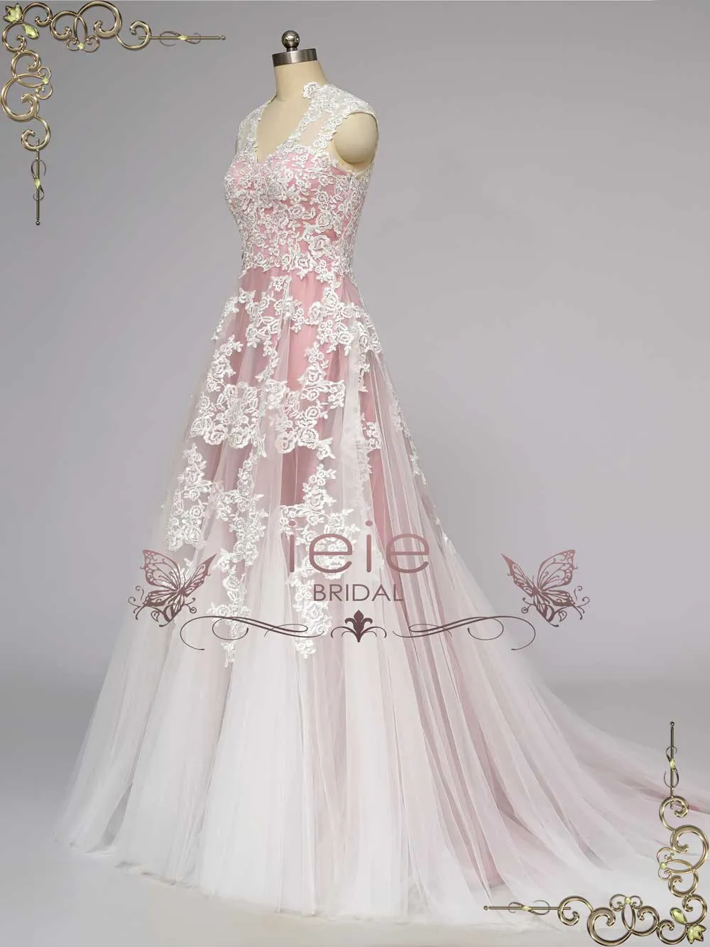 Rose Pink Lace Wedding Dress KORYNNE