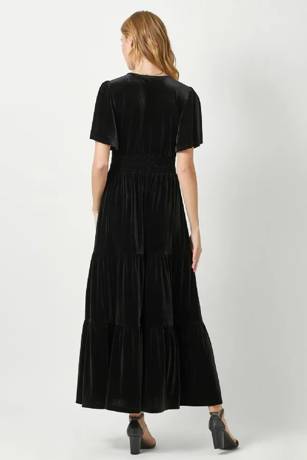 Ruffle Sleeve Velvet Maxi Dress