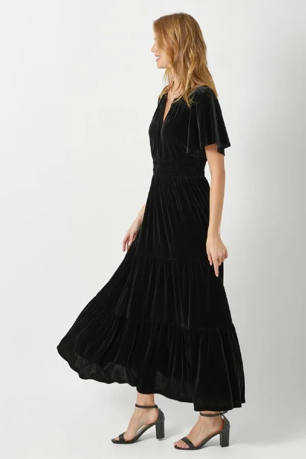 Ruffle Sleeve Velvet Maxi Dress