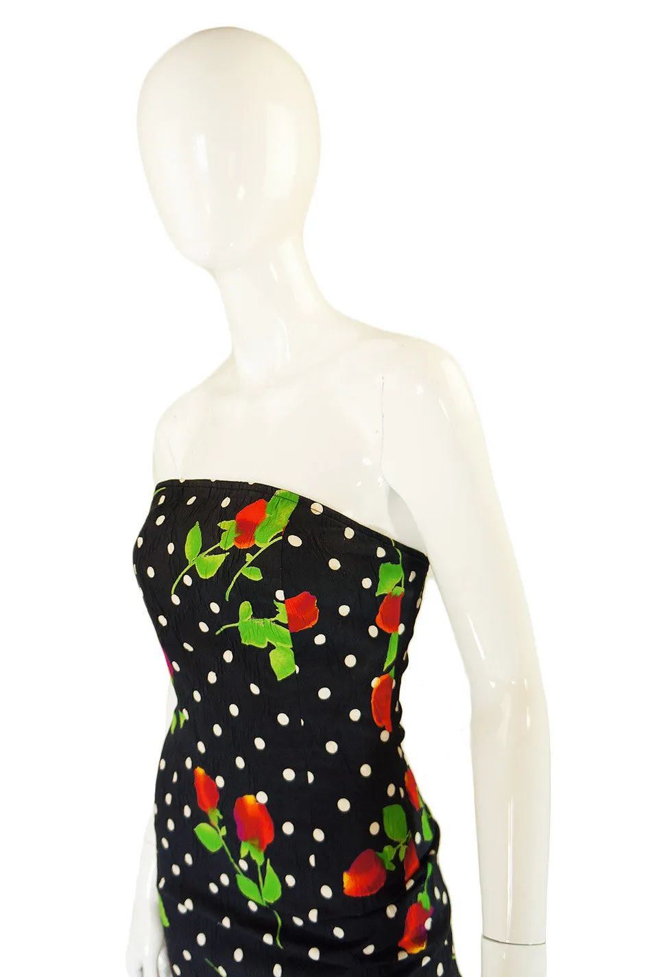 Runway 1980s Strapless Patrick Kelly Floral Dress