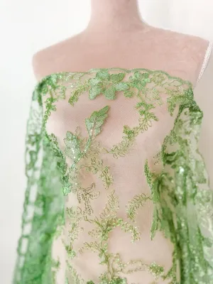 Sage Green Floral Lace Fabric by yard Embroidery Corded With Sequins Fabric Non Stretch Sequined Embroidered On Lace Bridal Wedding Gowns