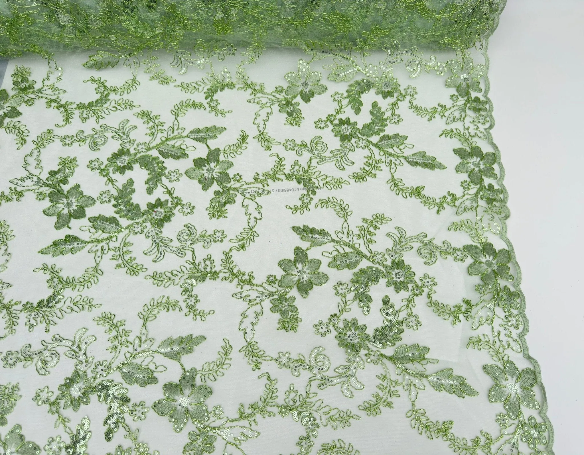 Sage Green Floral Lace Fabric by yard Embroidery Corded With Sequins Fabric Non Stretch Sequined Embroidered On Lace Bridal Wedding Gowns