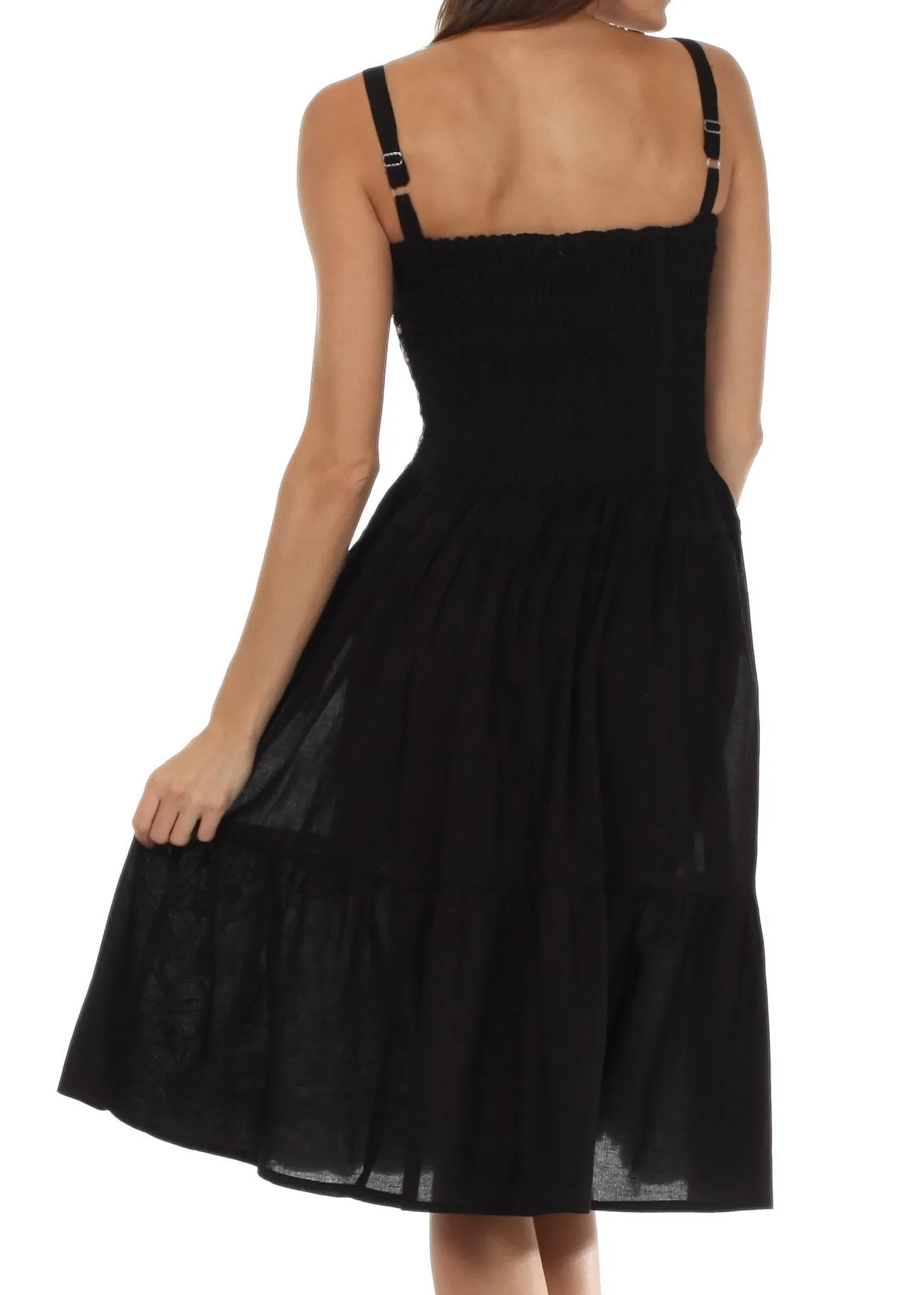 Sakkas Sequin Embroidered Smocked Bodice Knee Length Dress