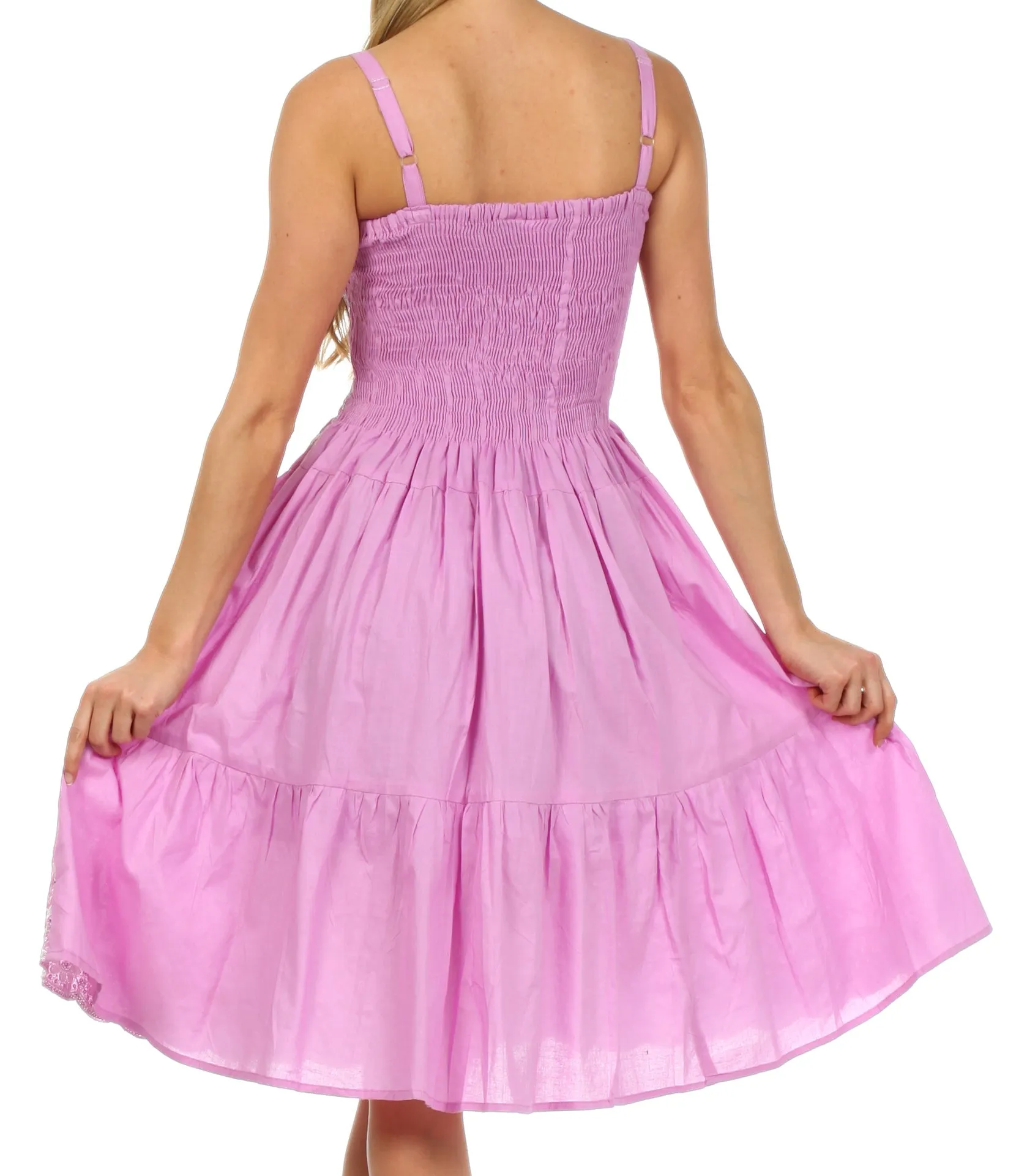 Sakkas Sequin Embroidered Smocked Bodice Knee Length Dress