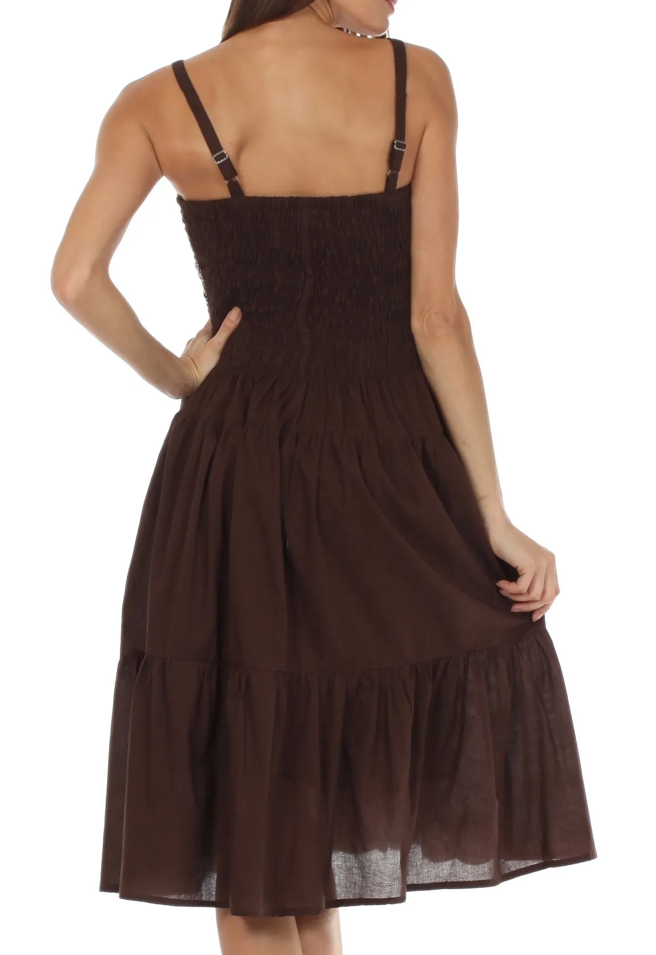 Sakkas Sequin Embroidered Smocked Bodice Knee Length Dress