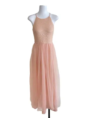 Salmon Pink Sequined Mesh Gown