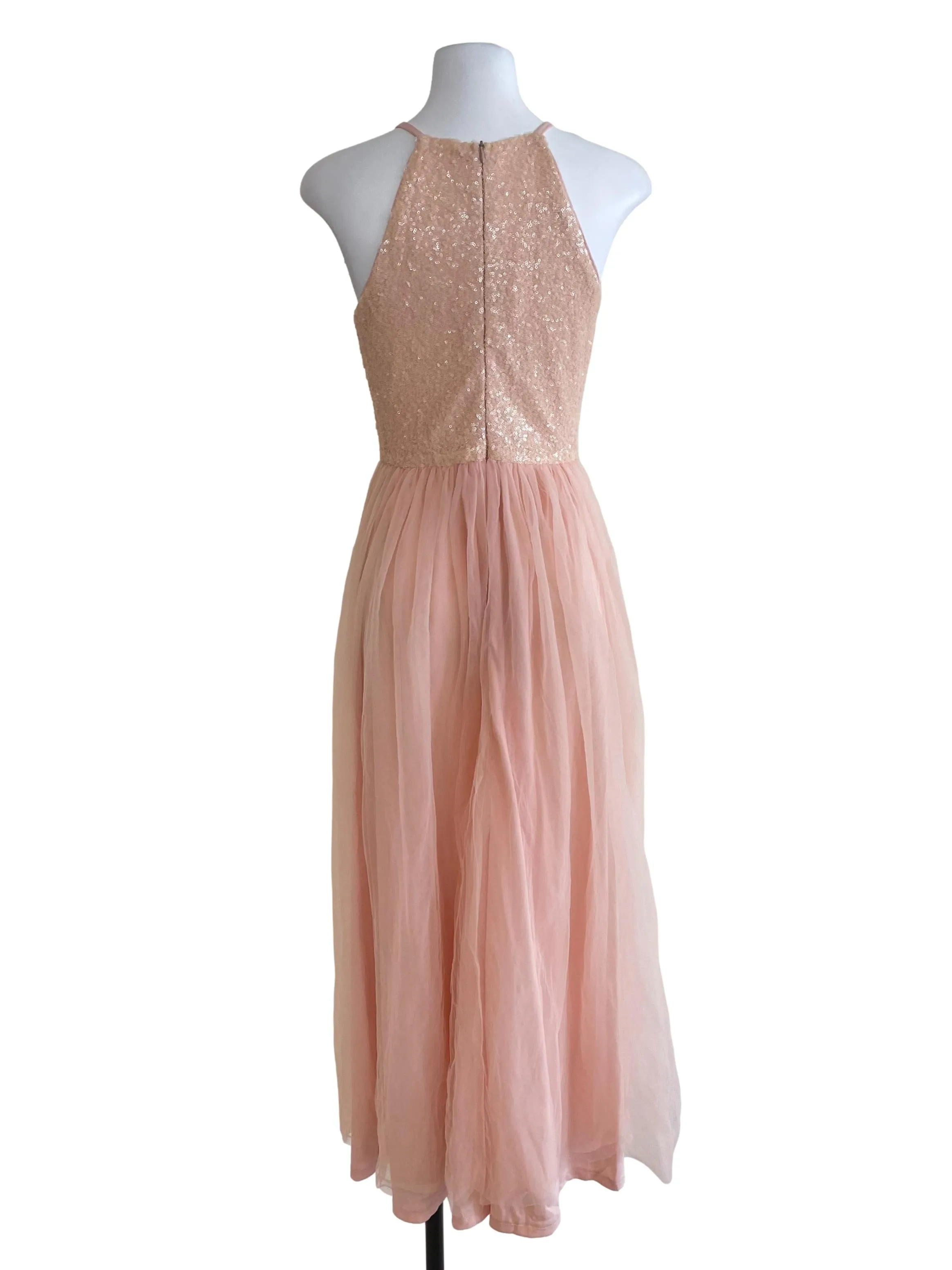 Salmon Pink Sequined Mesh Gown
