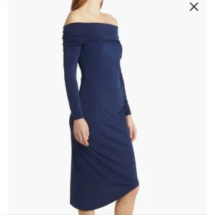 Sam Edelman Off the Shoulder Long Sleeve Midi Body-Con Dress Women's Size 6 Navy