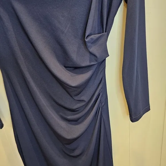 Sam Edelman Off the Shoulder Long Sleeve Midi Body-Con Dress Women's Size 6 Navy