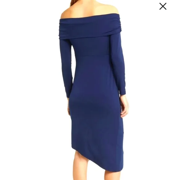 Sam Edelman Off the Shoulder Long Sleeve Midi Body-Con Dress Women's Size 6 Navy
