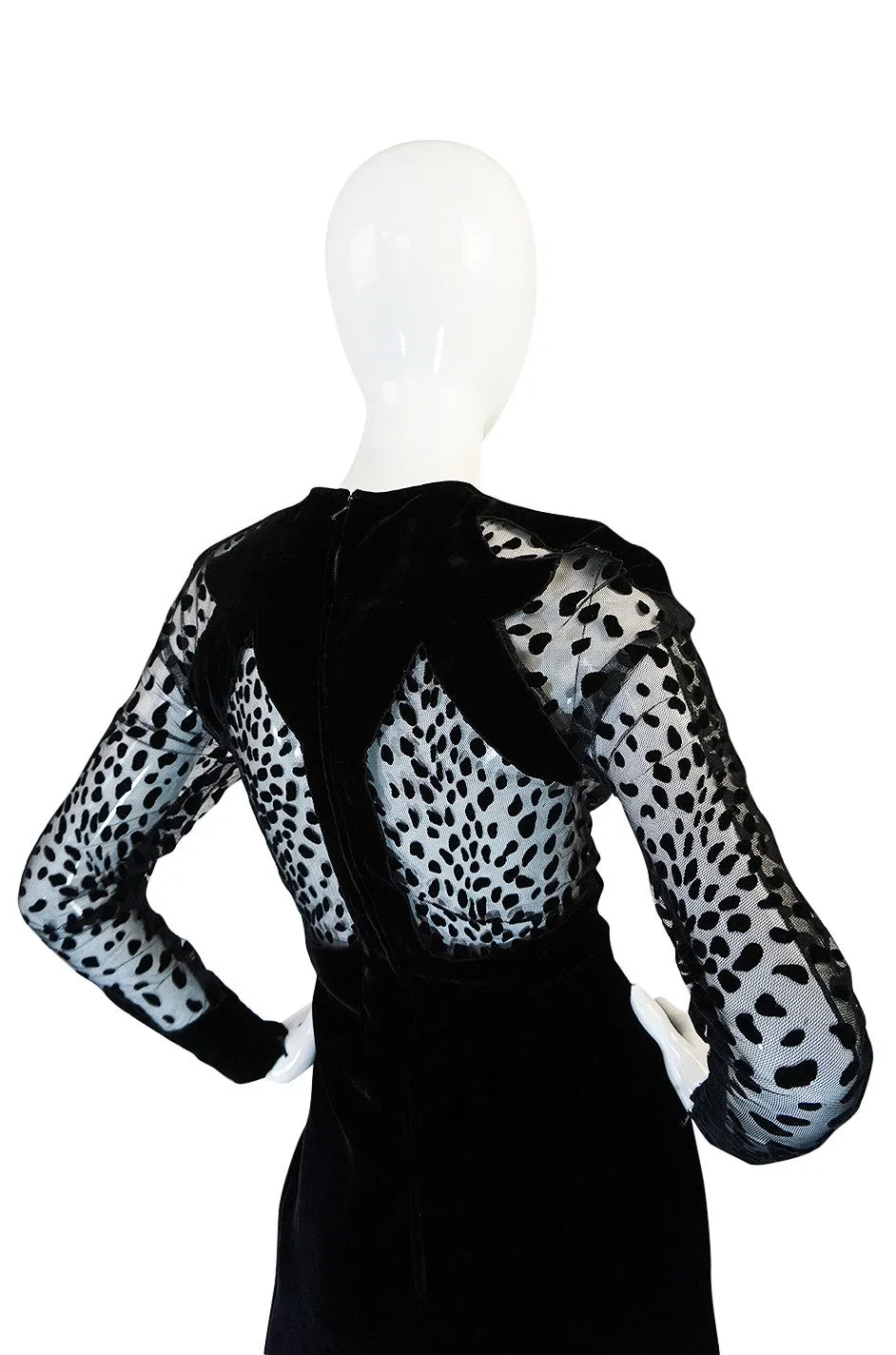 Scandalous 1980s Balmain Sheer Net & Velvet Cut Out Dress