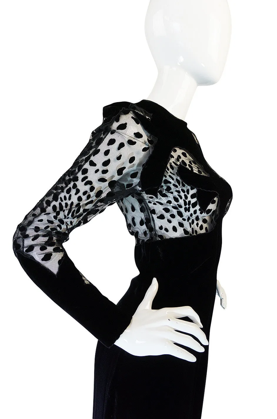 Scandalous 1980s Balmain Sheer Net & Velvet Cut Out Dress