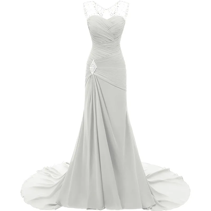 sd-hk Wedding Dresses V Neck Sleeveless Evening Long Dresses