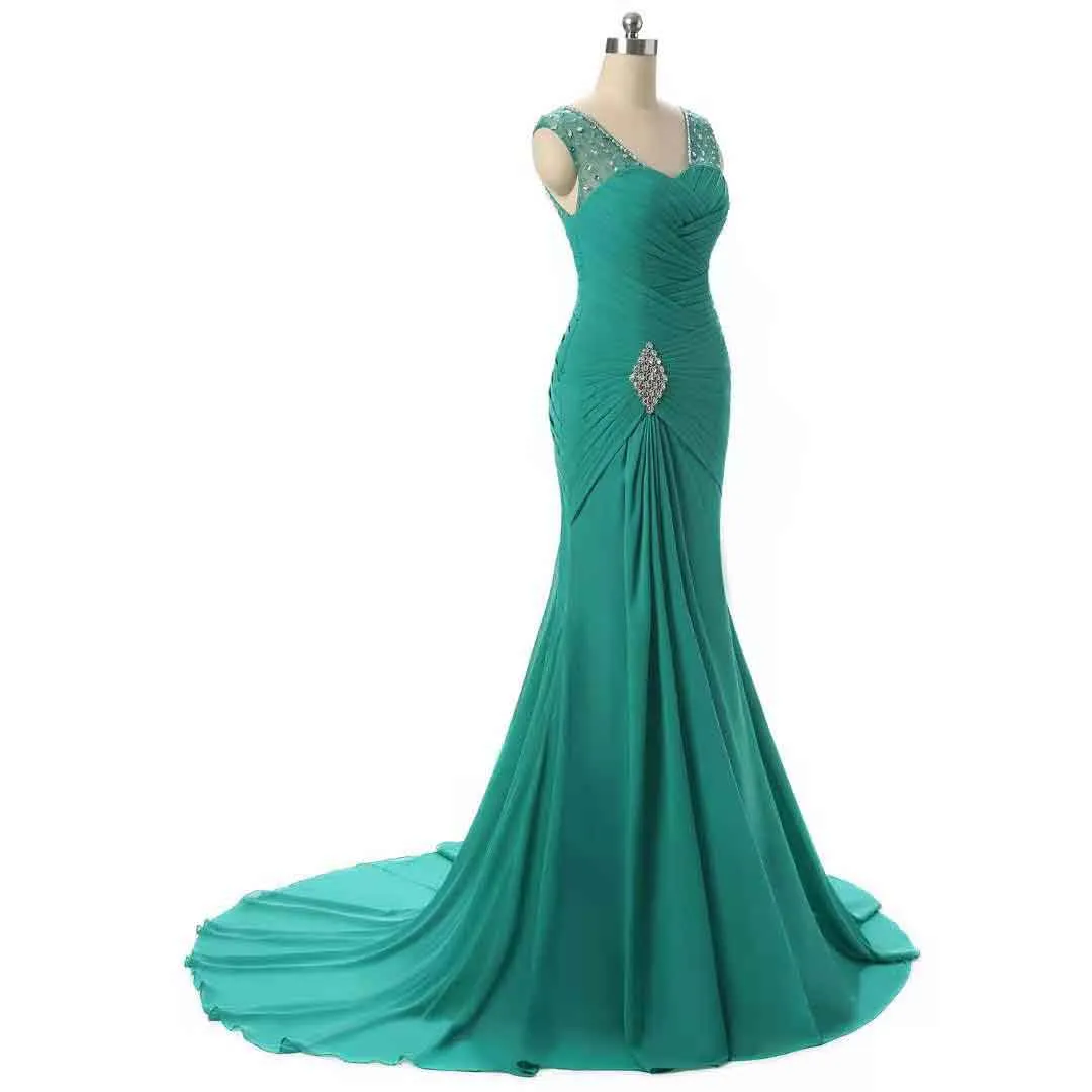 sd-hk Wedding Dresses V Neck Sleeveless Evening Long Dresses