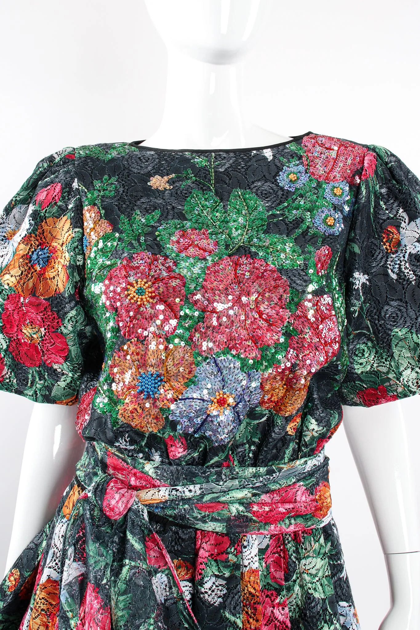 Sequined Floral Lace Garden Gown