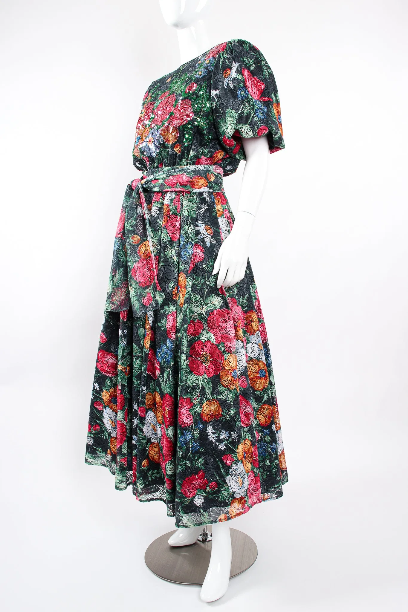 Sequined Floral Lace Garden Gown