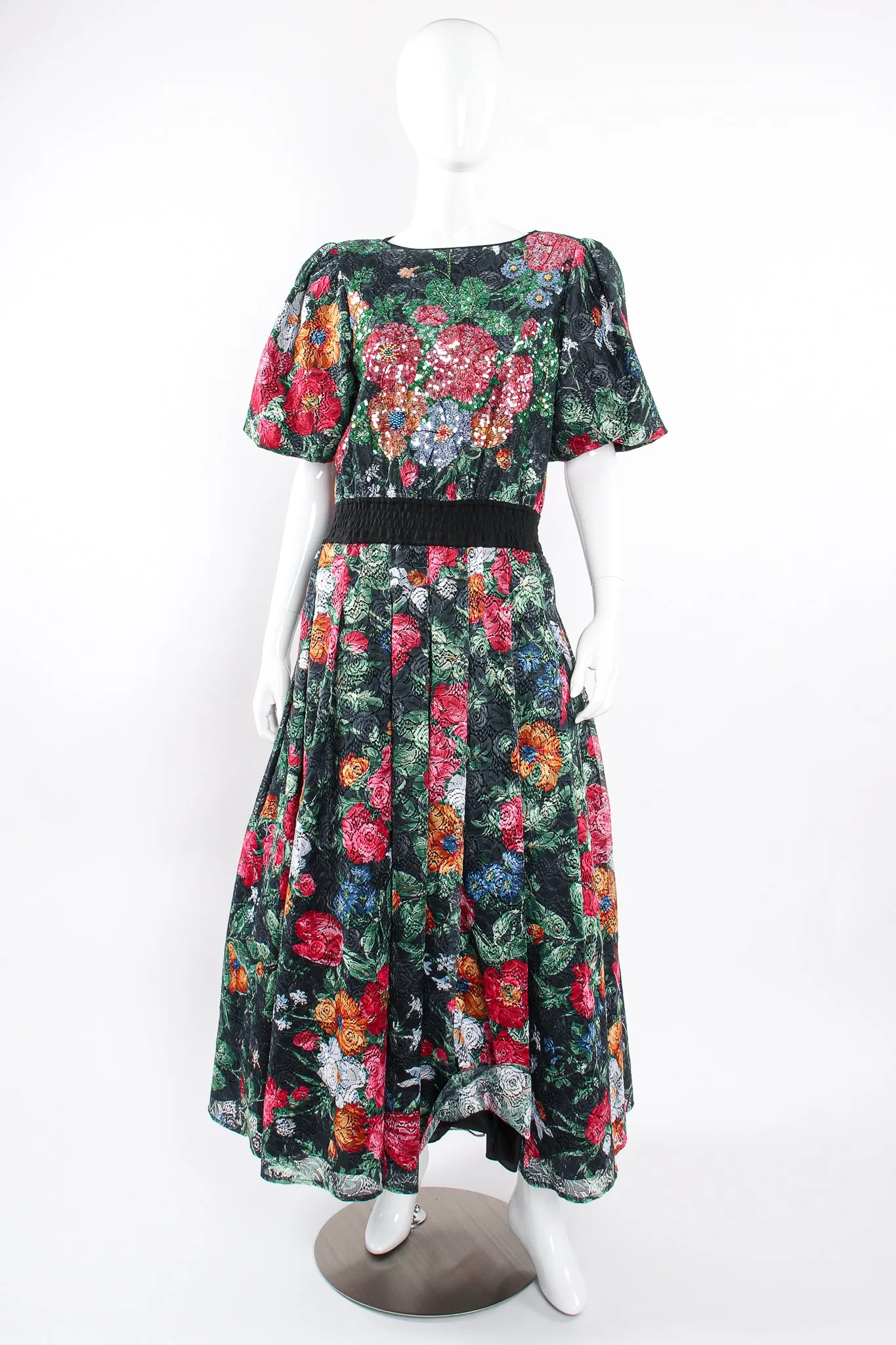Sequined Floral Lace Garden Gown