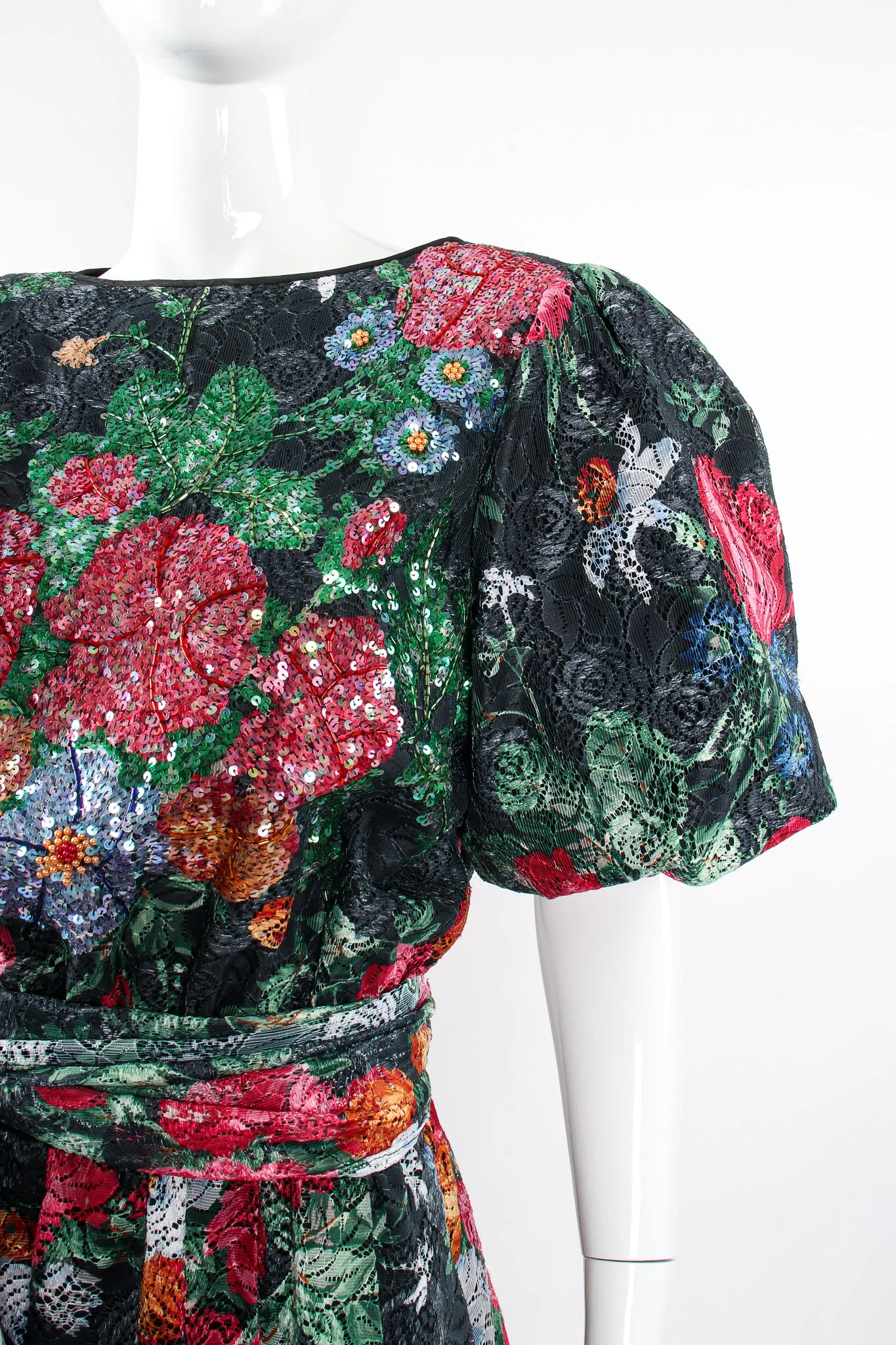 Sequined Floral Lace Garden Gown