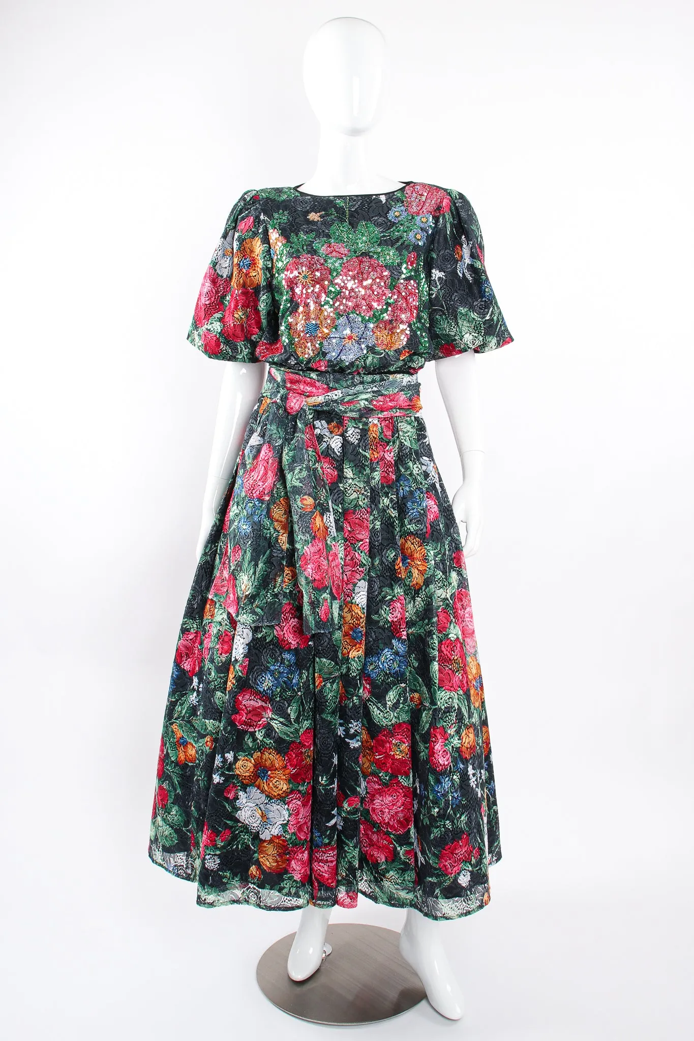 Sequined Floral Lace Garden Gown