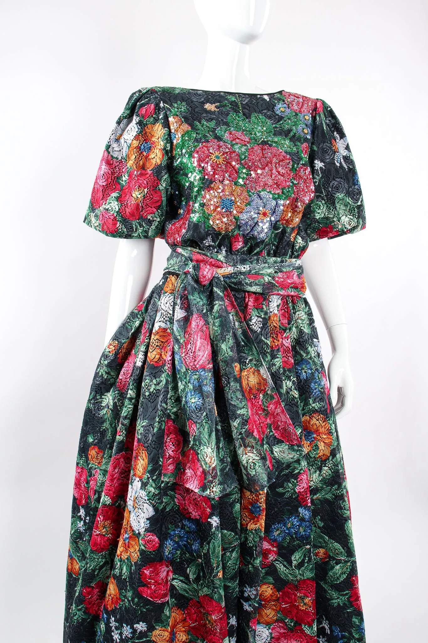 Sequined Floral Lace Garden Gown