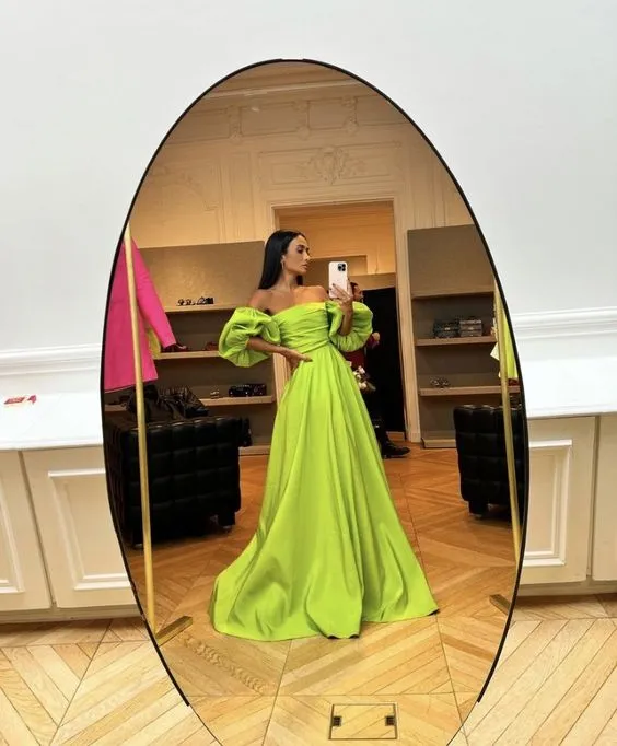 Sexy off shoulder puff sleeve floor length gown     fg1971