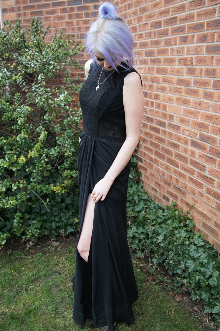 Sheath Small Round Collar Floor Length Chiffon Lace Evening Dress