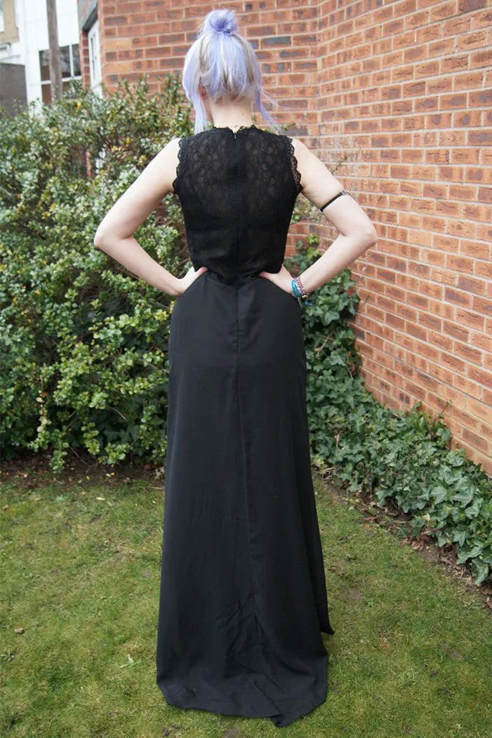 Sheath Small Round Collar Floor Length Chiffon Lace Evening Dress