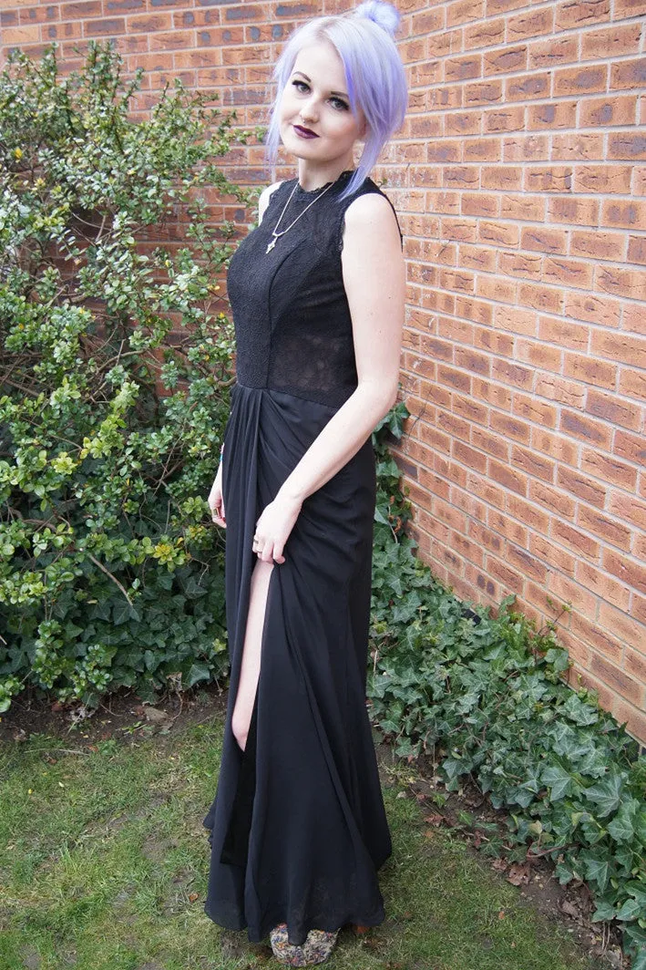 Sheath Small Round Collar Floor Length Chiffon Lace Evening Dress