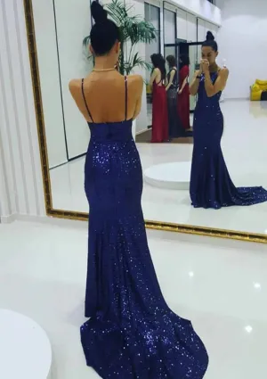 Sheath/Column Backless Bateau Sleeveless Court Train Sequined Evening Dress Prom Gown
