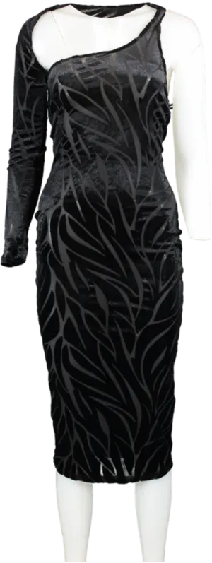 SHEIN Black Mesh And Velvet Mini Dress With One Arm UK XS