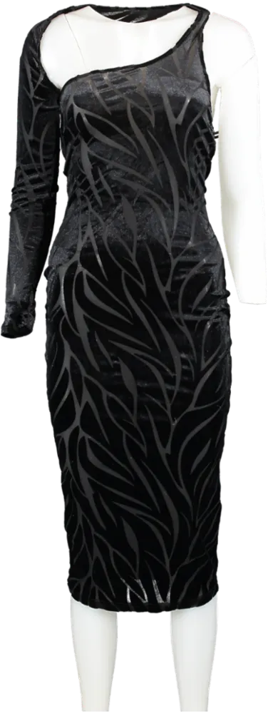 SHEIN Black Mesh And Velvet Mini Dress With One Arm UK XS