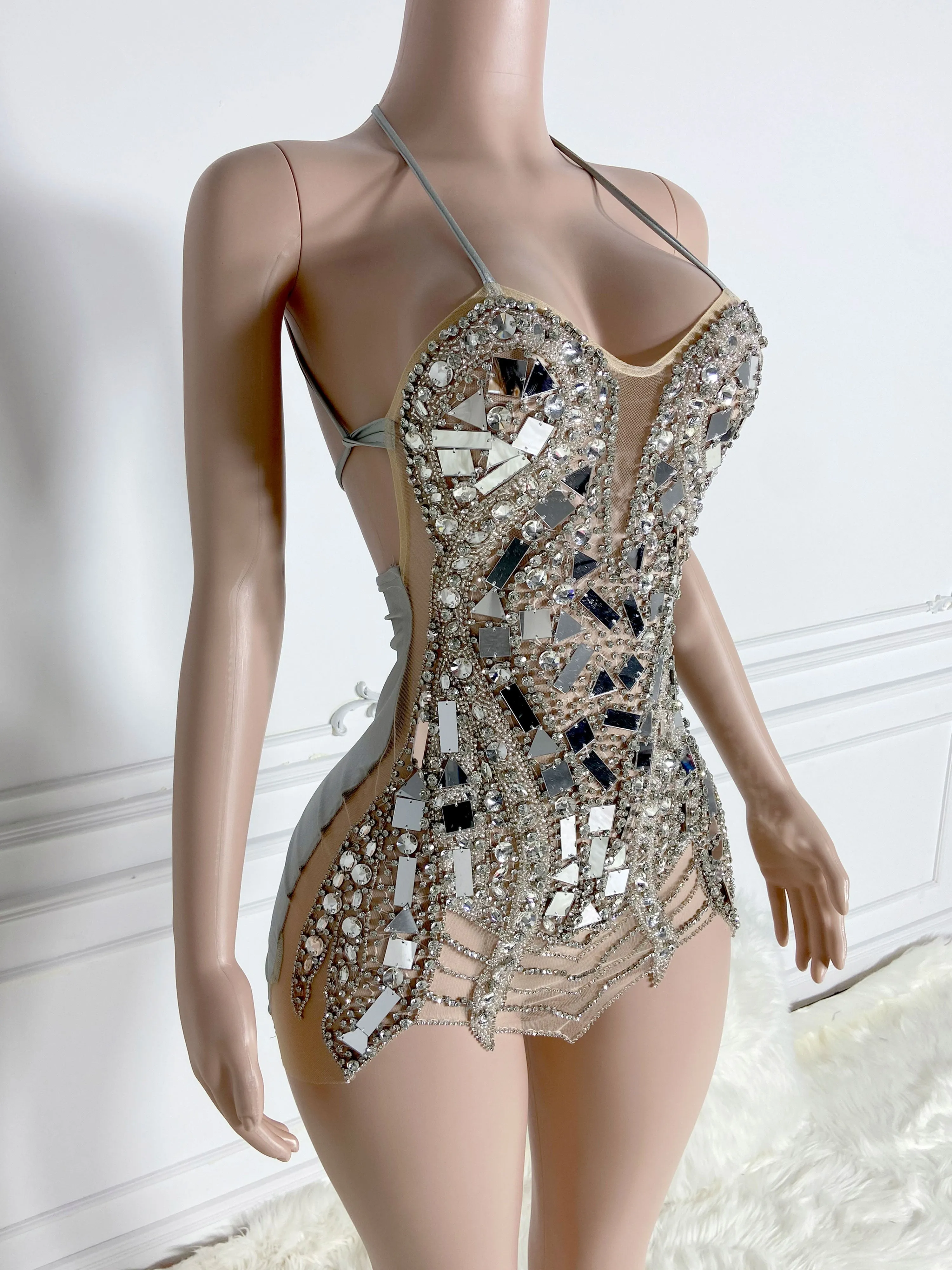 Silver Backless Rhinestone Allure Dress