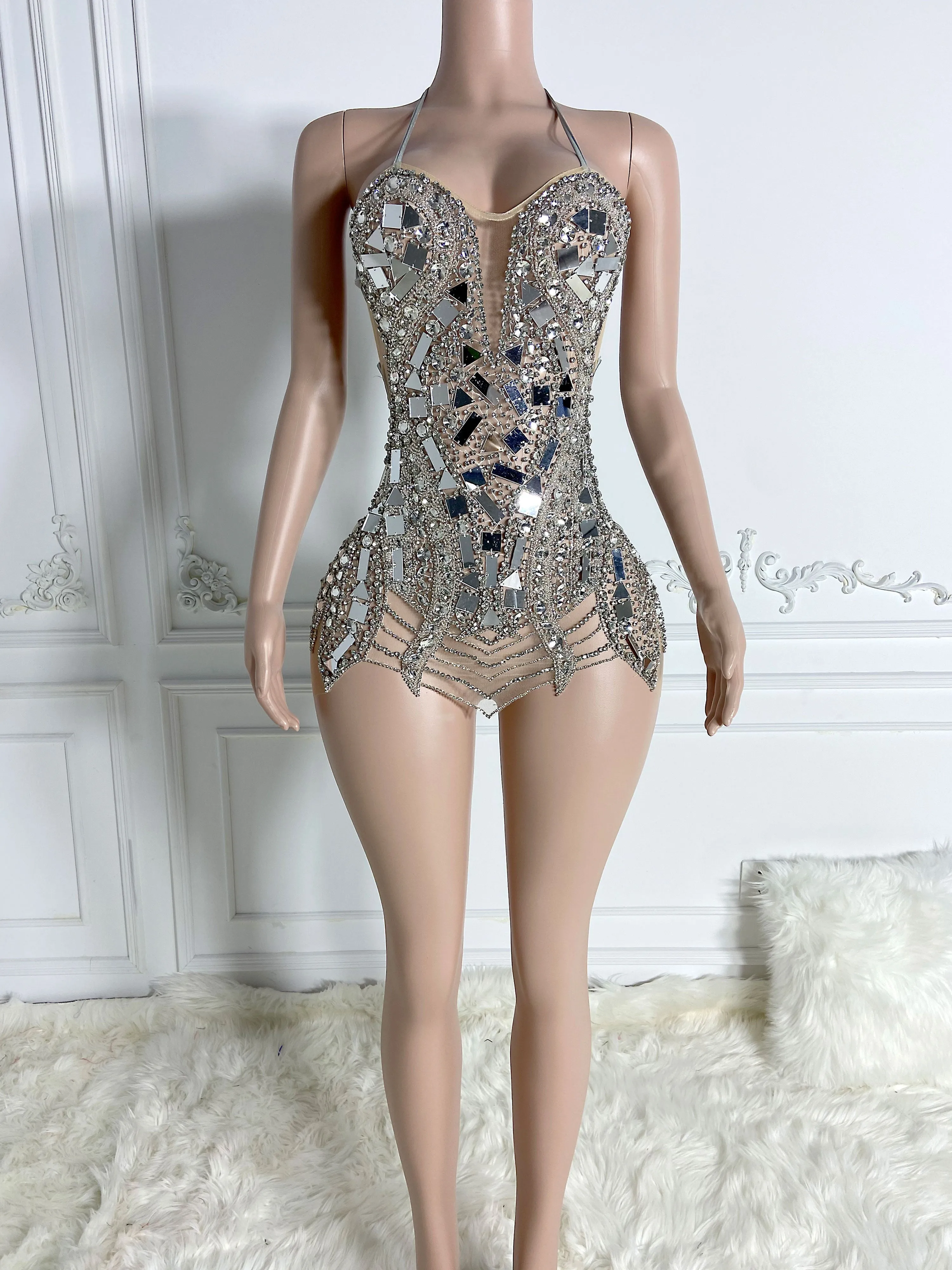 Silver Backless Rhinestone Allure Dress