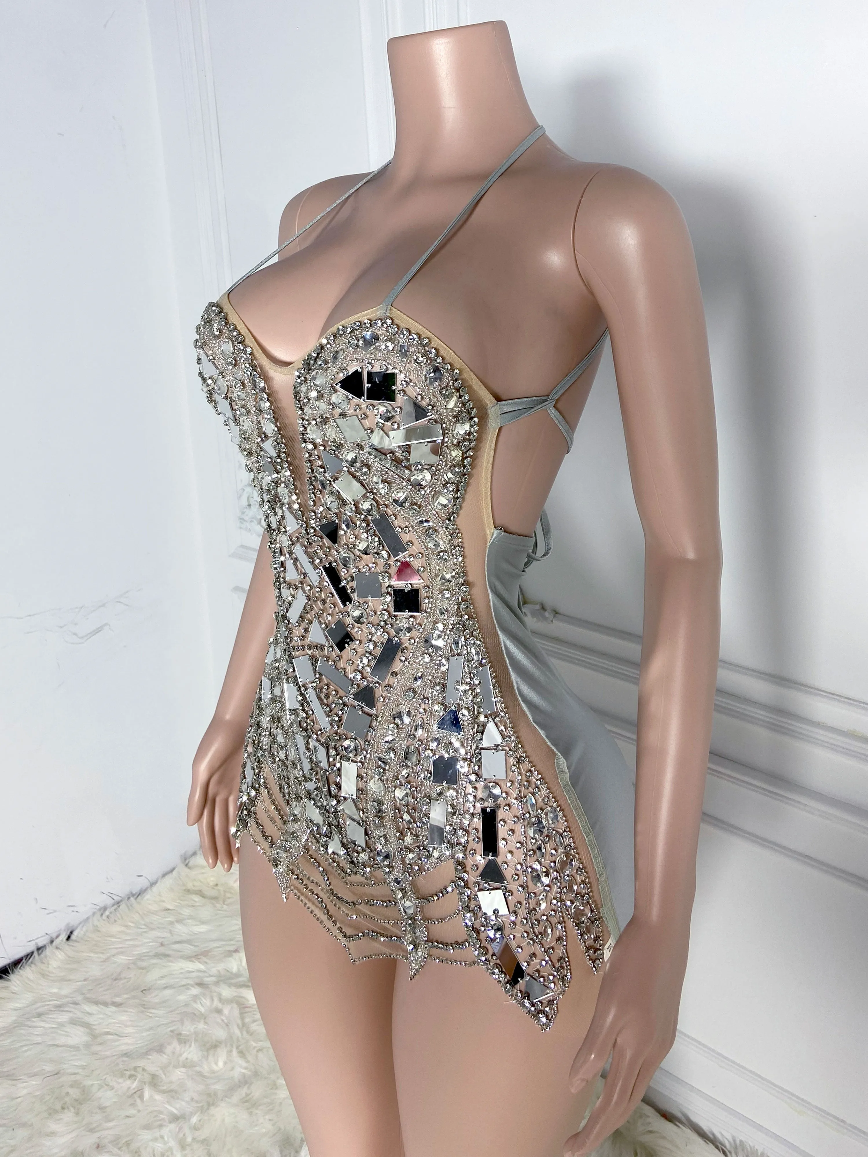 Silver Backless Rhinestone Allure Dress