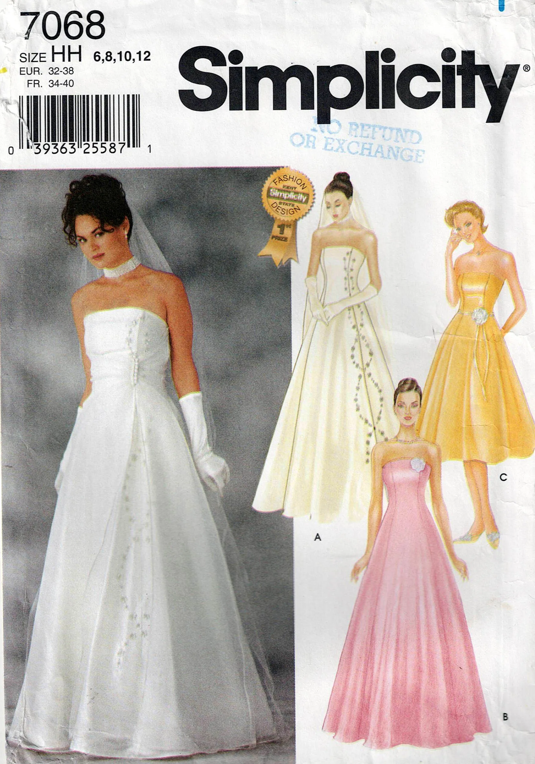Simplicity 7068 Womens Strapless Evening or Bridal Gown & Detachable Overdress Out Of Print Sewing Pattern Size 6 - 12 UNCUT Factory Folded