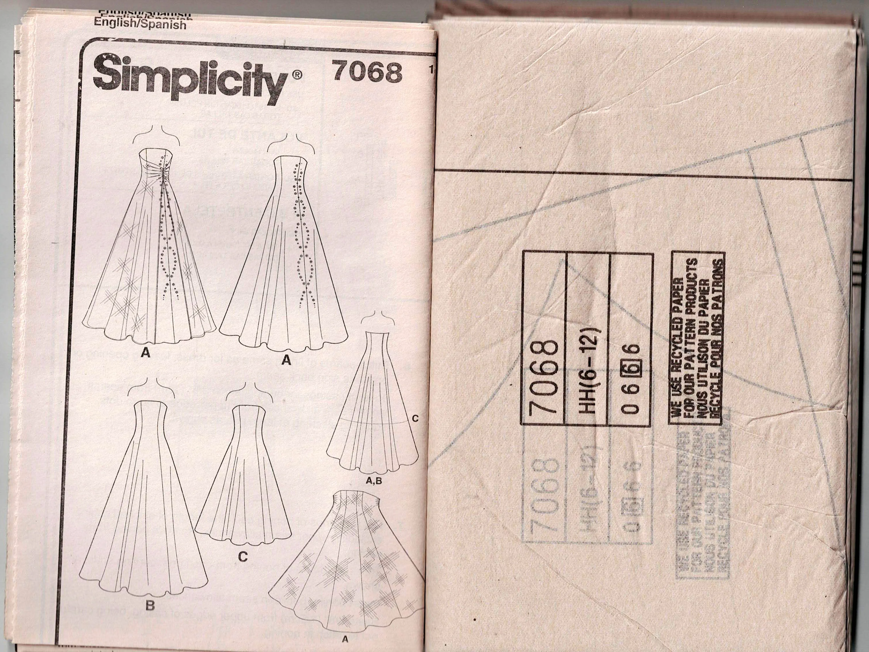 Simplicity 7068 Womens Strapless Evening or Bridal Gown & Detachable Overdress Out Of Print Sewing Pattern Size 6 - 12 UNCUT Factory Folded