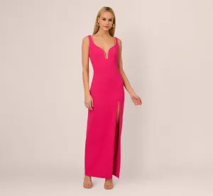 Sleeveless Beaded Plunge Neck Gown In Geranium