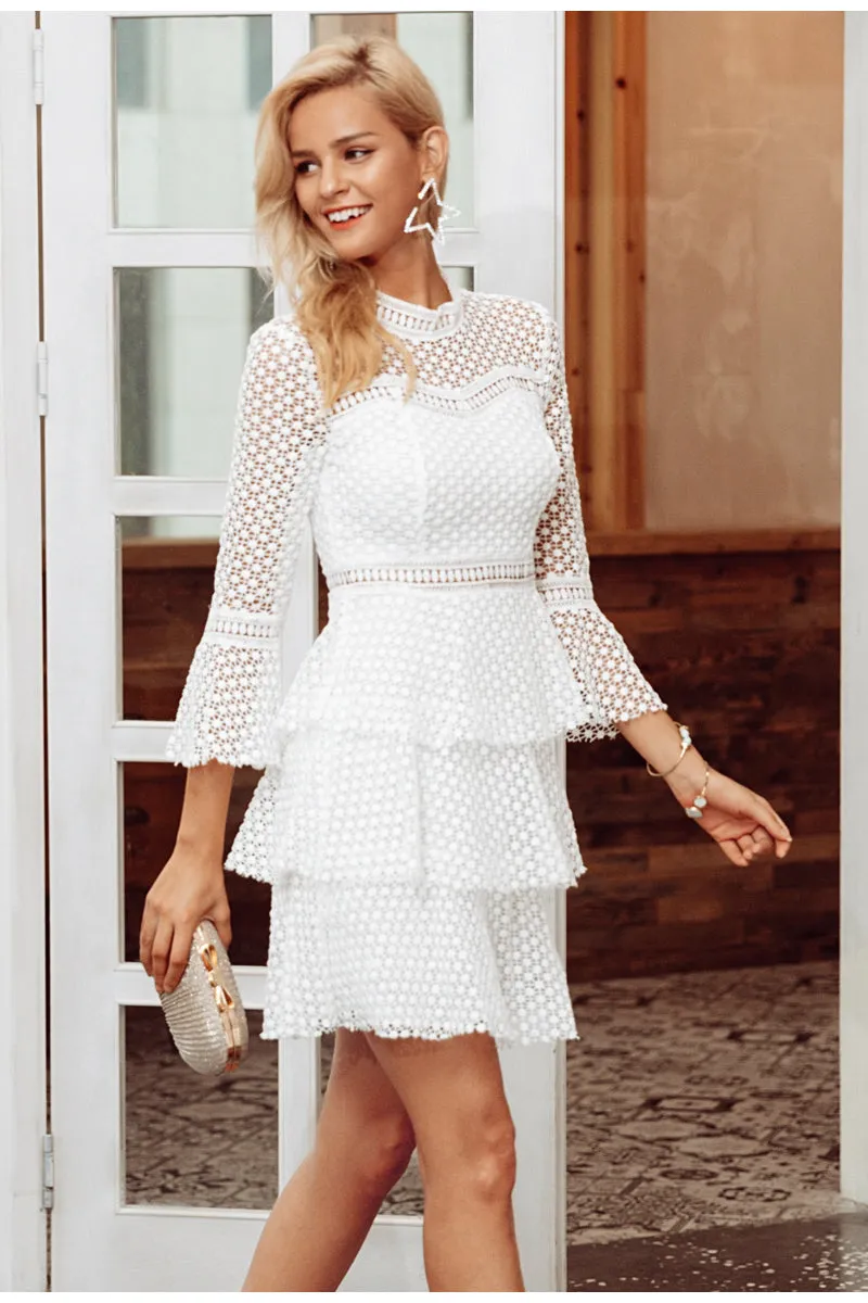 Snowy Lace Patel Mini Dress - White