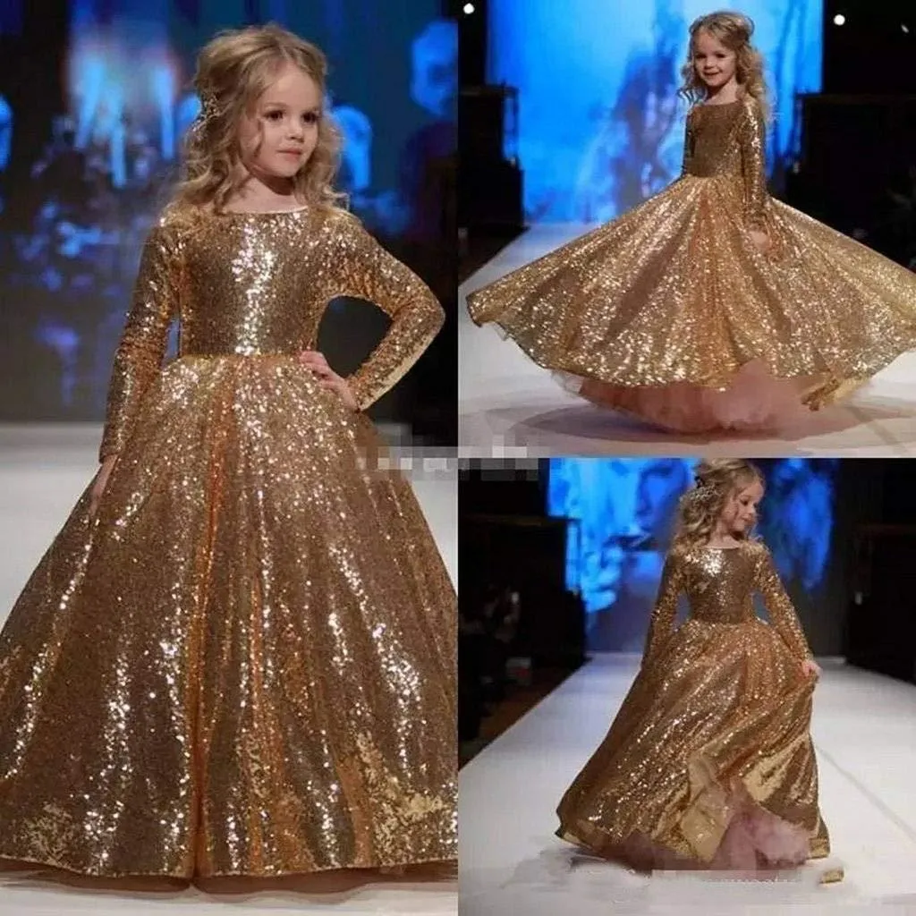 sparkly pageant little girl dresses rose gold sequined princess cute cheap flower girl dresses 2021