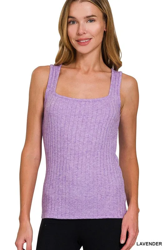 Sqaure neck soft knit tank in lavender