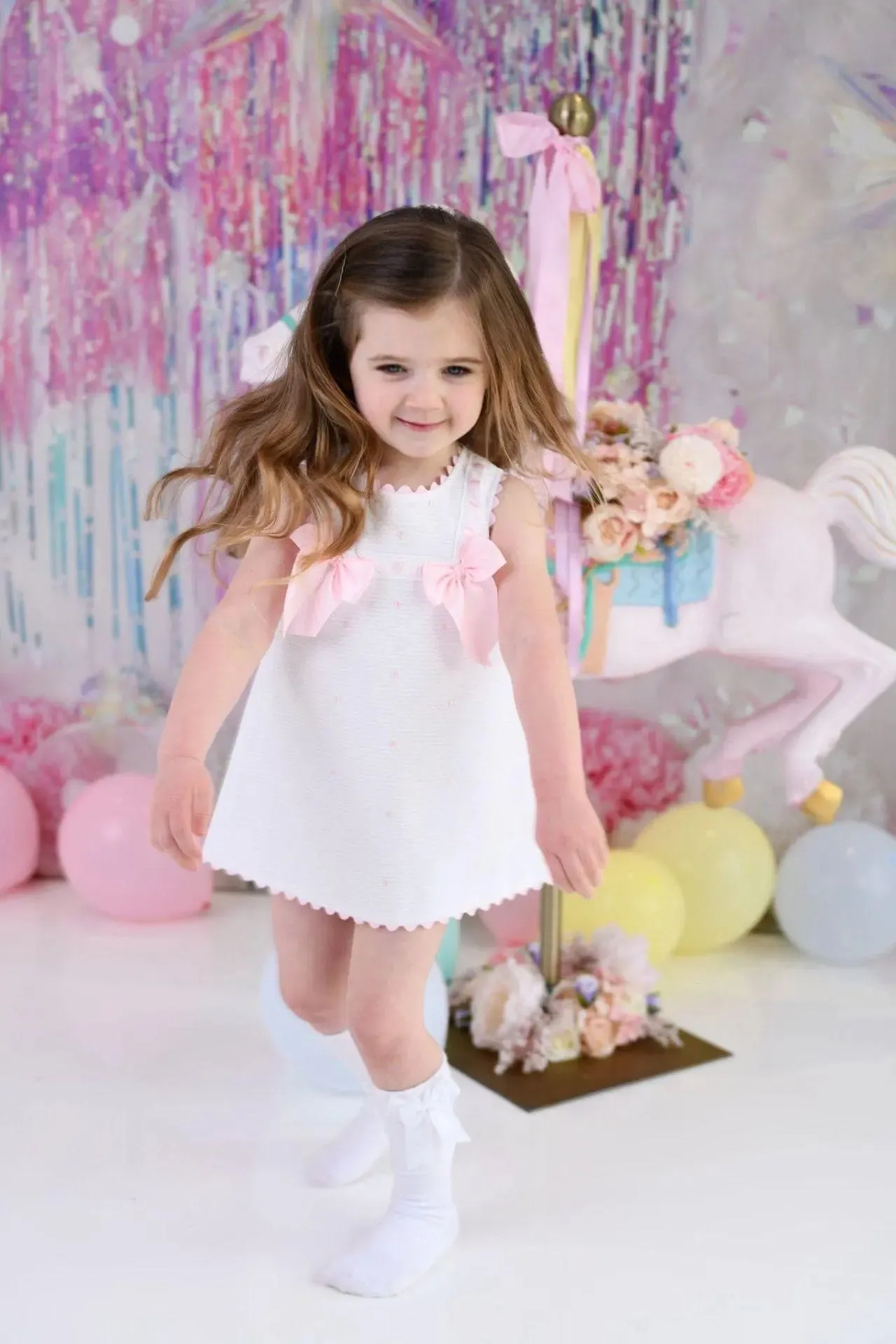 SS25 Baby Girls White & Pink A Line Dress