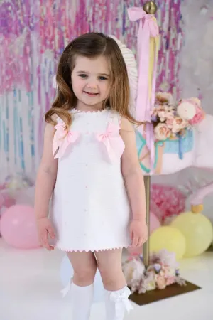 SS25 Baby Girls White & Pink A Line Dress