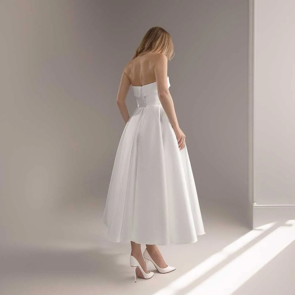 Strapless Ankle Length Short Reception Civil Wedding Dress ET3081