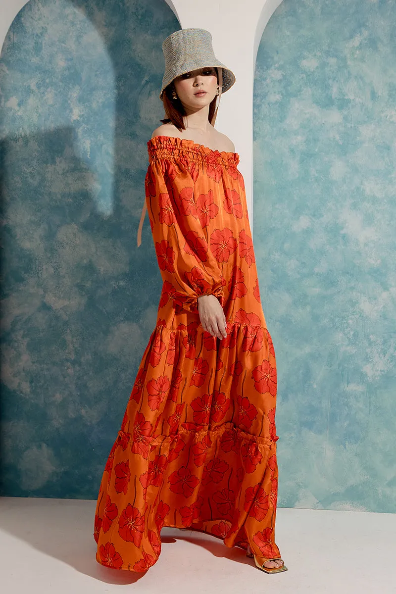 Strapless Balloon Sleeve Maxi Dress