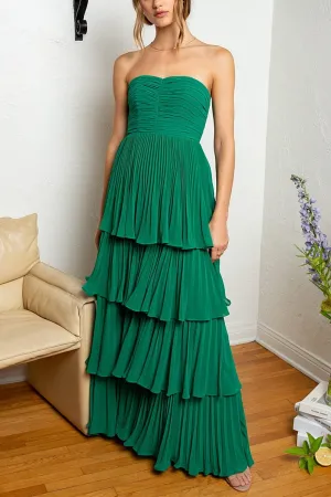 Strapless Emerald Green Ruffle Multi-Layer Long Prom Dress